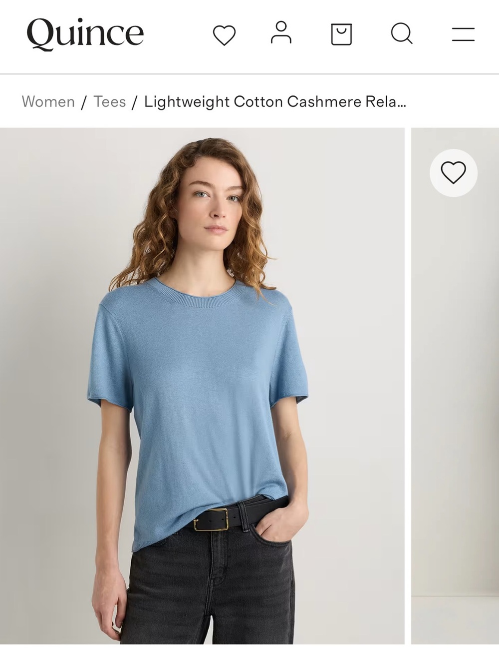 Quince Short-Sleeve Cotton-Cashmere Tee in Light Blue